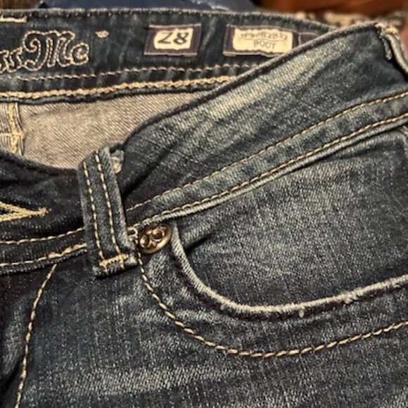 RARE MISS ME JEANS; LOW RISE  BOOTCUT EMBELLISHED SEQUIN SPLIT  WINGS  POCKETS - Picture 16 of 16